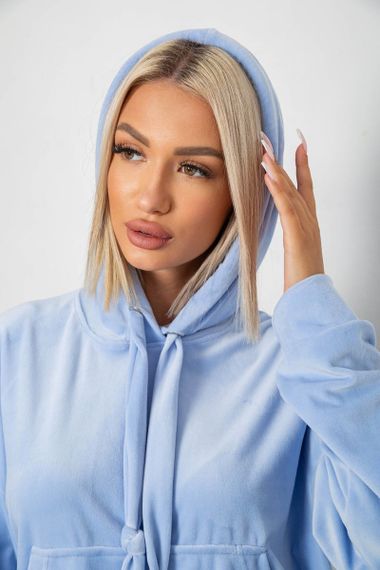 Спортивный костюм женский велюровый свободного кроя, цвет голубой, 241R2001-20 | Зображення 5