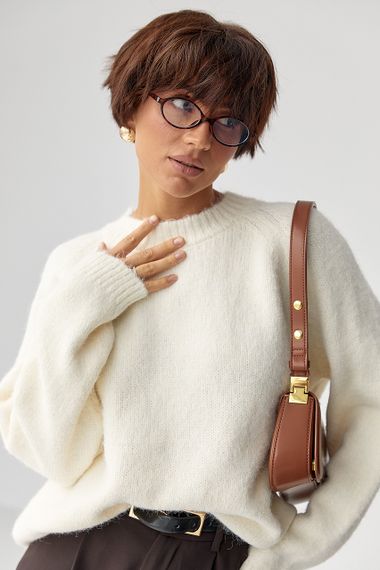 Теплий в'язаний светр oversize - молочний цвет, ONE SIZE (є розміри) | Зображення 4