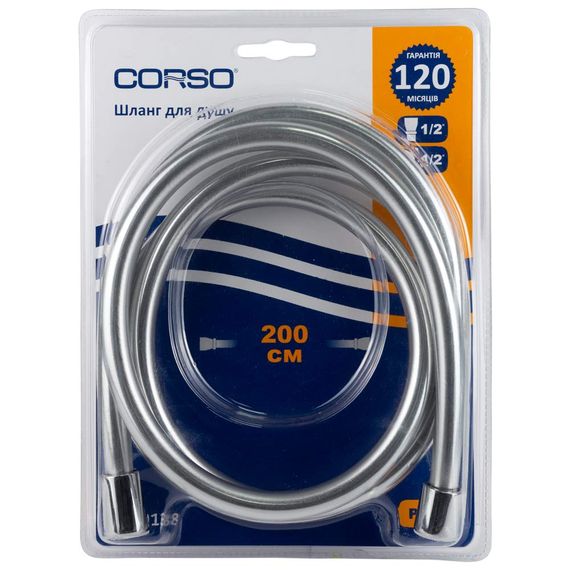 Шланг для ручного душу Corso 1/2" ПВХ 3-х шаровий з підшипником сріблястий 200 см (9691613) | Зображення 1