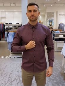 Чоловіча сорочка Marks & Spencer, р. M, бордова з принтом, бавовна