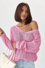 Ажурна кофта зі шнурівкою на спині - рожевий цвет, ONE SIZE (є розміри)