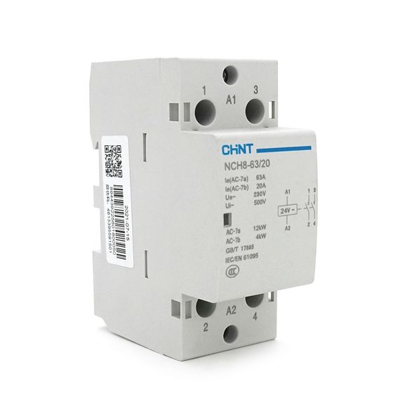 Контактор CHINT NCH8-63/20 AC24V, 63А, 12kW, 2NO, на DIN-рейку, 85x65, 5x36мм