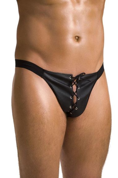Чоловічі сліпи на шнурівці Passion 044 SLIP BEN S/M Black, екошкіра, люверси sexstyle