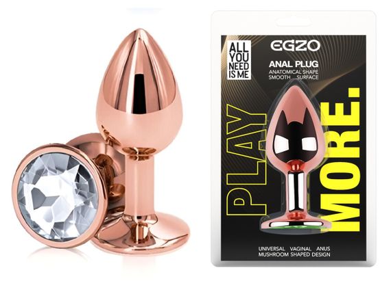 Анальна пробка з кристалом EGZO - Rose Gold Round Plug Clear size M Sex Aura