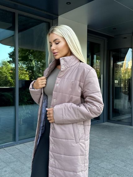 Женская демисезонная стильная удлиненная куртка-пальто стеганая PA2041 цвет мокко, размер 50/52 | Зображення 1