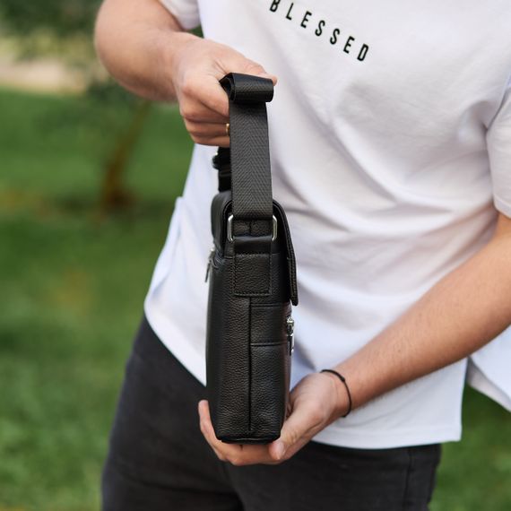 Сумка чоловіча через плече планшет шкіряна чорна (56230) | Зображення 6