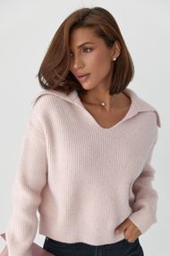 Джемпер у рубчик із відкладним коміром - пудра цвет, ONE SIZE (є розміри)