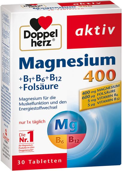 Доппельгерц Магний 400+B1+B6+B12+фолиевая кислота Doppelherz Magnesium 400+B1+B6+B12+Folsäure