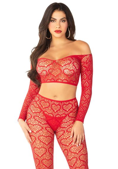 Комплект Leg Avenue Off The Shoulder Top and Footless Tights One Size, Red sexstyle