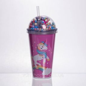 Пластиковый стакан с трубочкой и крышкой 400 (мл) многоразовый пластиковый стакан Малиновый HP-18-2P