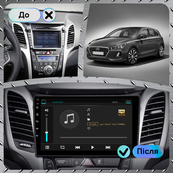 Штатная магнитола 9" Lesko для Hyundai i30 III 2017-2018 Top 6/128 4G WiFi GPS Хюндай | Зображення 2