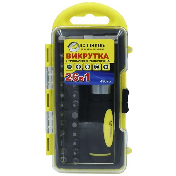 Викрутка з тріскотка реверсивна з набором біт Сталь 49095 102724 26 предметів | Зображення 1
