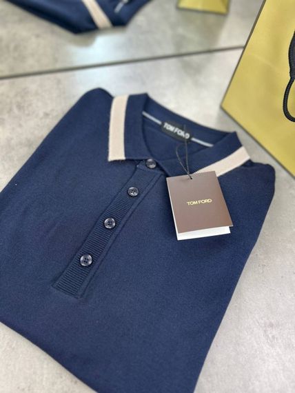 Трикотажне поло Tom Ford темно-синього кольору  f705 | Зображення 4