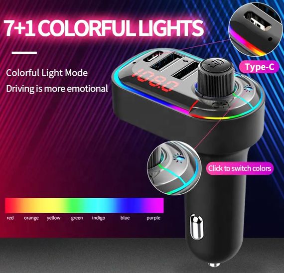 FM трансмиттер модулятор C12 с Bluetooth 5.0 Автомобильная двойная USB зарядка Черный | Зображення 4