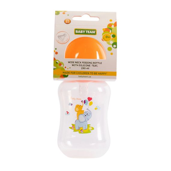 Пляшечка для годування з широким горлом та силіконовою соскою 1002 помаранчевий 250 мл | Зображення 1