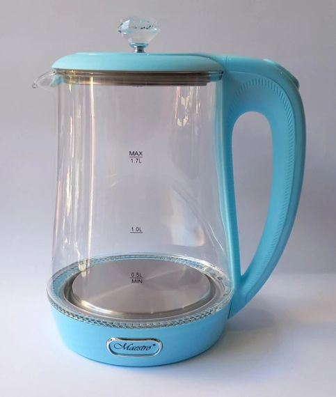 Електрочайник скляний Maestro MR-052-BLUE, 1.7 л, 2200 Вт, з підсвіткою