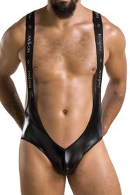 Чоловіче відкрите боді Passion 027 BRUNO S/M Black, під латекс, на шлейках Sex Aura