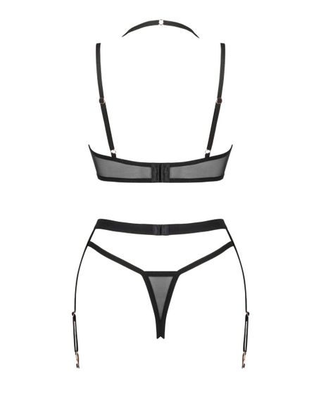 (SALE) Комплект білизни Obsessive Selinne 3-pcs set XS/S Black, бюстгальтер, стрінги пояс для панчіх Sex Aura | Зображення 3