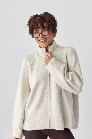 В'язаний кардиган на блискавці вільного фасону - бежевий цвет, ONE SIZE (є розміри) | Зображення 4