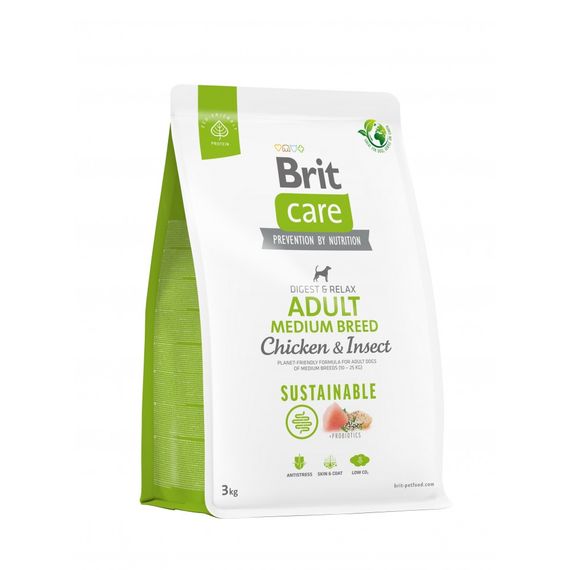 Корм сухий Brit Care Dog Sustainable Adult Medium Breed для дорослих собак середніх порід з куркою та комахами 3 кг