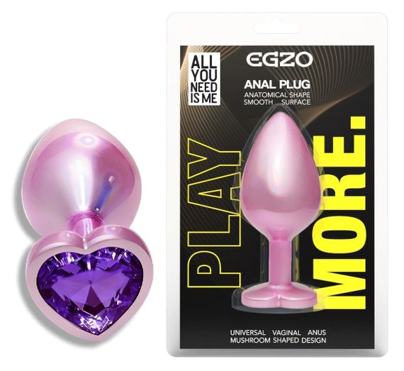 Анальная пробка EGZO Pink Perl Heart Plug S с фиолетовым кристаллом, розовая Sex Aura