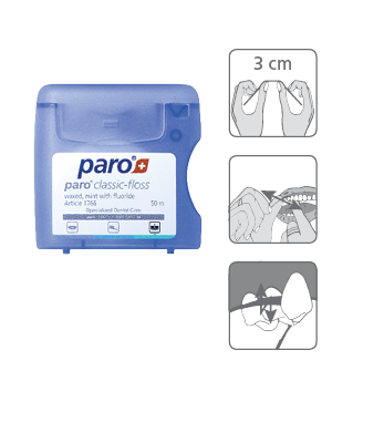 Зубна нитка paro® CLASSIC- FLOSS, вощена, з м’ятою та фторидом, 50 м | Зображення 1