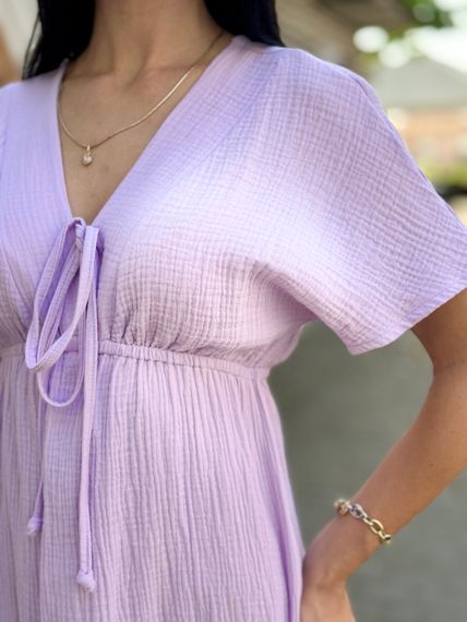 Жіноча довга літня сукня з мусліну легка із завищеною талією розмір 42/44 колір бузковий GF58774 | Зображення 4