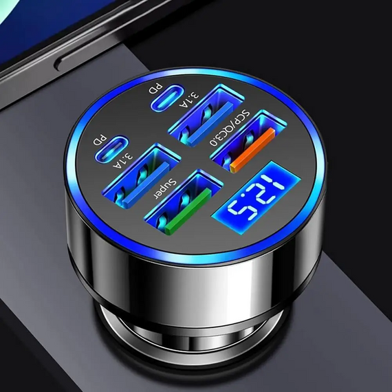 Автомобільний зарядний пристрій із 6 портами (4 USB + 2 PD) і цифровим дисплеєм | Зображення 4