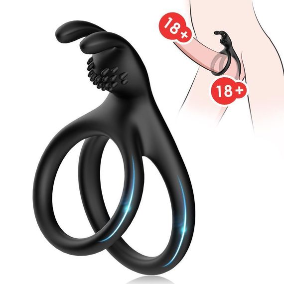 Ерекційне кільце з кліторальним стимулятором Tensy Black, медичний силікон Sex Aura | Зображення 3