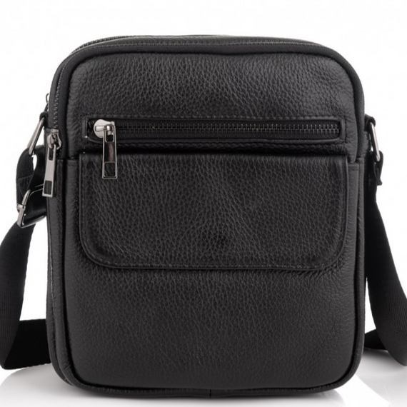 Шкіряна чоловіча сумка через плече чорна Tiding Bag 4134A | Зображення 3