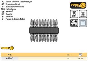 Набір біти насадки двосторонні РН2х60 мм CrV 10 штук VOREL-65700