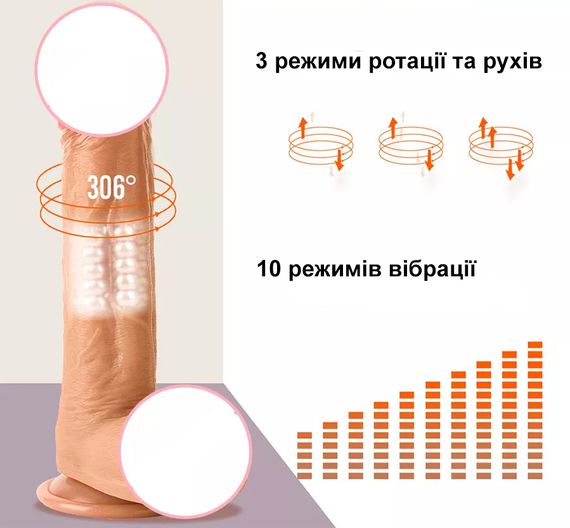 Реалистичный фаллоимитатор 3 в 1 ( вибрация, ротация, движения) с пультом ДУ | Зображення 3