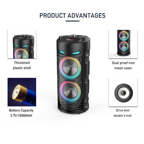 Портативная Bluetooth-колонка Sing-e ZQS4239 с LED-подсветкой / Беспроводная колонка для вечеринок с микрофоном 30W | Зображення 5