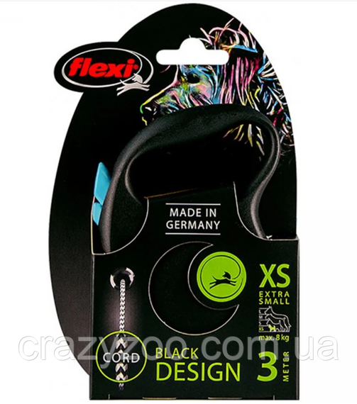 Повідець-рулетка Flexi Black Design XS до 8 кг 3 м блакитний (4000498033234) | Зображення 1