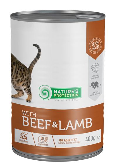 Корм Nature's Protection with Beef & Lamb вологий з яловичиною та ягням для дорослих котів 400 гр