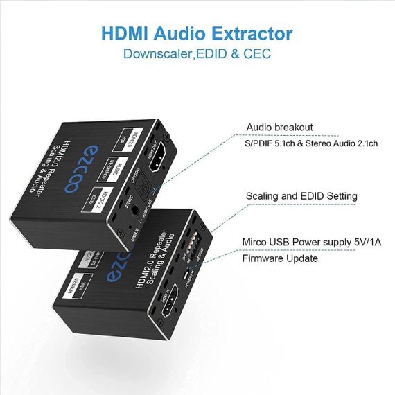 HDMI 2.0 аудіо-екстрактор 4K 60Hz, SPDIF 5.1CH, 3.5 мм L/R, HDR, EDID, HDCP 2.2, сумісність з PS5, Xbox, Apple TV | Зображення 6