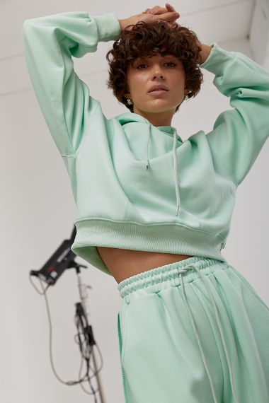 Спортивний костюм із худі та прямими штанами зі швами навиворіт - м'ятний цвет, S (є розміри) | Зображення 2