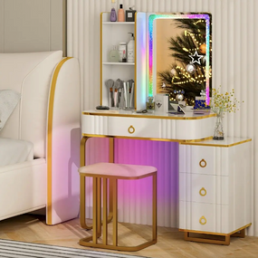 Туалетний столик Costway Vicci з пуфом + дзеркало LED