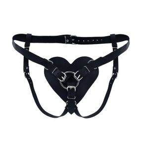 Трусики Сердце для страпона из натуральной кожи Feral Feelings - Hearts Strap-on Belt Black Sex Aura
