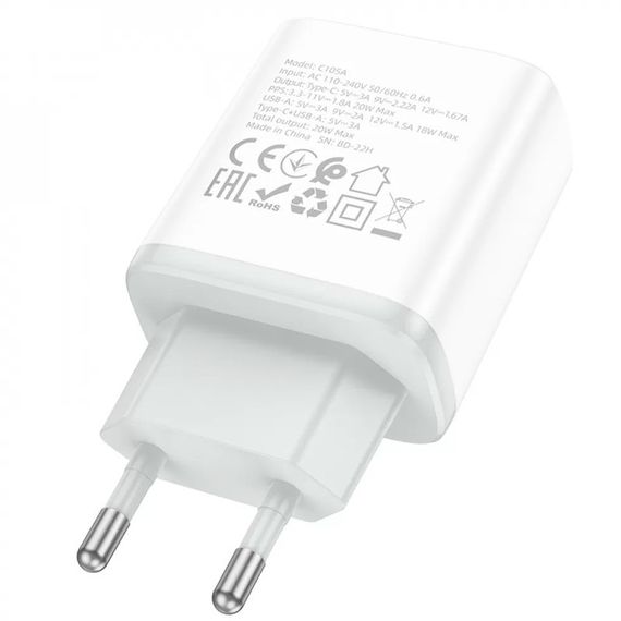МЗП Hoco C105A Stage PD20W+QC3.0 (1USB-A/1C) White | Зображення 4