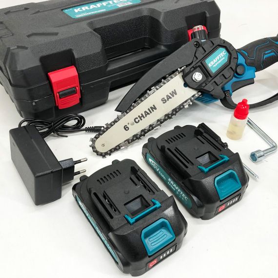 Аккумуляторная цепная мини пила 15 см в кейсе Krafftec (36V 4 Ач) + 2 аккумулятор и индикатором заряда | Зображення 6