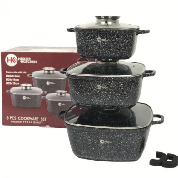 Набір квадратних каструль із гранітним покриттям Higher kitchen НК-302 Чорний