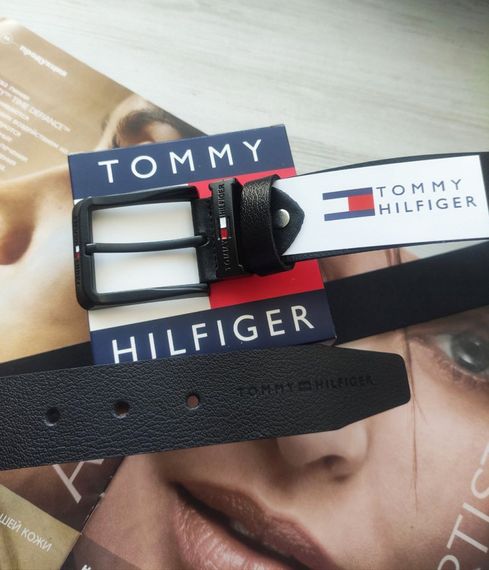Шкіряний ремень Tommy Hilfiger з чорною пряжкою чорний | Зображення 1