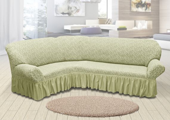 Жакардовий чохол на кутовий диван з спідницею Ванільний