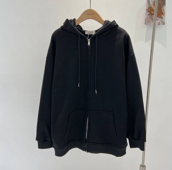 Женское зип-худи оверсайз на молнии теплое на флисе с капюшоном размер 42/46 цвет черный  GF052 | Зображення 4