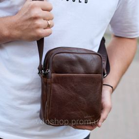 Мужской мессенджер через плечо 20х16х6, сумка планшетка для города, барсетка для телефона, коричневая