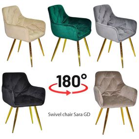 Крісло поворотне Sara GD (swivel chair 180°) на золотих металевих ногах, оббивка велюр