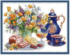 Набір для вишивання за нанесеною на канву схемою "Afternoon Tea 1". AIDA 14CT printed 46*36 см