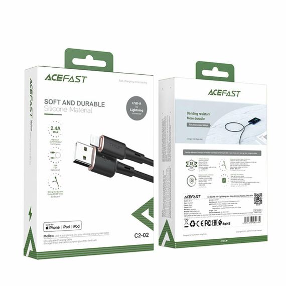 Кабель ACEFAST C2-02 USB to iP 2.4A, 1.2m, silicone, zinc connectors, Black | Зображення 4