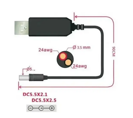 Кабель c преобразователем USB 5V - DC 5.5-2.1 / 12V для роутера, видеокамеры | Зображення 4